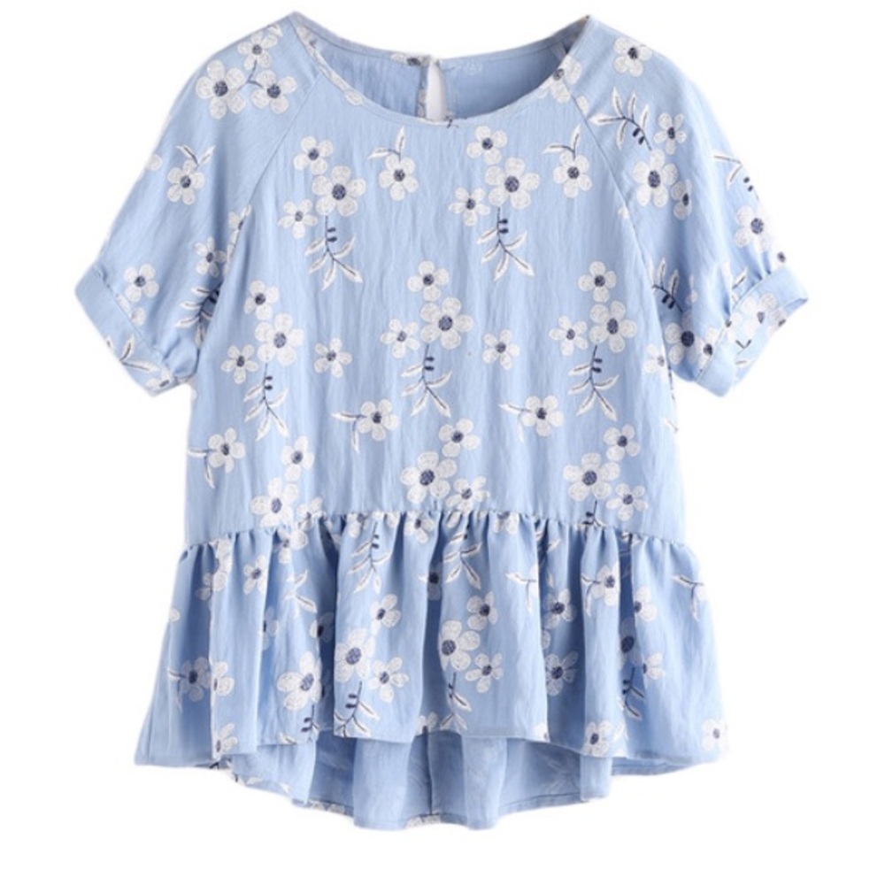 Blue Floral Peplum Blouse